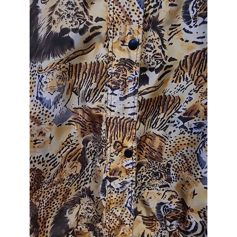 Vintage 1980s 100% Silk Cat Windbreaker Coat Lions Tigers Leopard Sz Medium - Picture 7 of 11